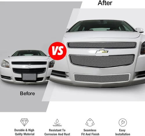 Miniatura 6 de APS Rejilla de malla cromada de acero inoxidable premium compatible con Chevy Malibu 2008 2009 2010 2011 2012 parachoques inferior superior