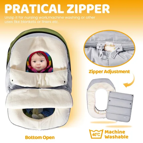 Miniatura 4 de Orzbow Fundas de asiento de automóvil para bebés de invierno, funda universal para asiento de automóvil con cuello ajustable, funda impermeable
