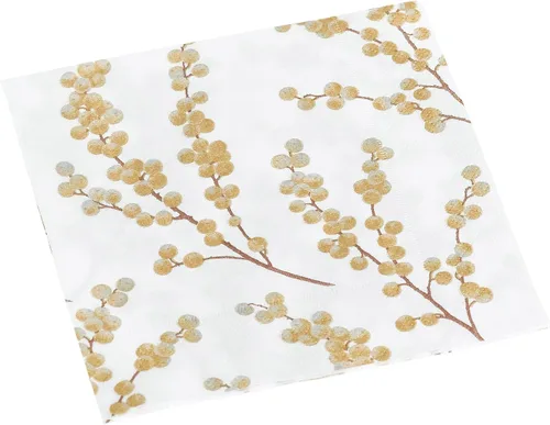 Miniatura 4 de Entertaining with Caspari Berry Branches - Servilletas de papel para cóctel, color blanco y dorado, paquete de 20