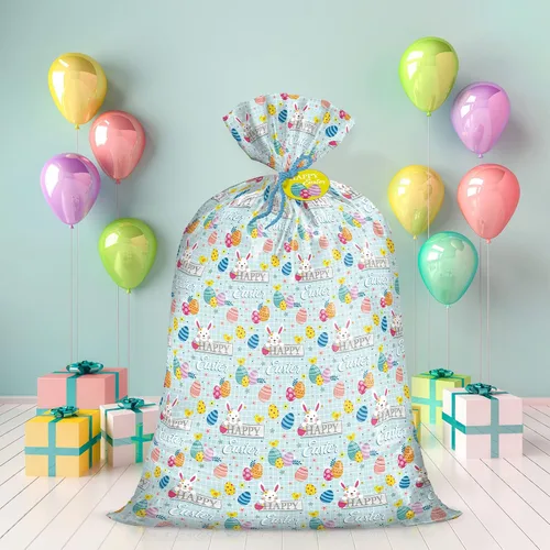 Miniatura 3 de WRAPAHOLIC Bolsa de regalo grande de plástico de Pascua de 56 pulgadas, bolsa de bicicleta de conejo y huevo, envoltura de regalo para Pascua