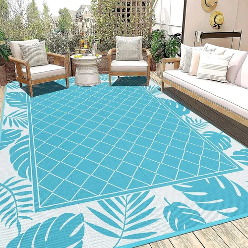 Miniatura 12 de Ileading Alfombra impermeable para exteriores de 5 x 8 pies, reversible, de paja de plástico, portátil, para interiores y exteriores, caravana