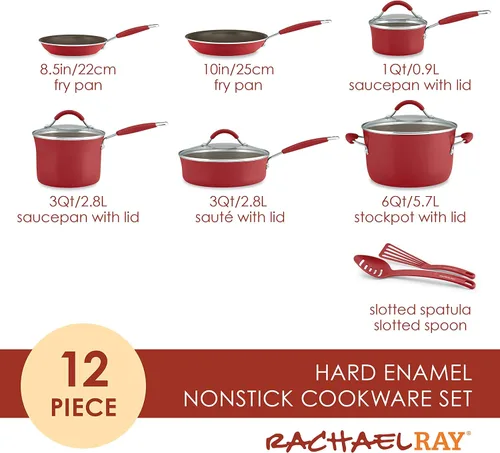 Miniatura 3 de Rachael Ray Cucina - Juego de ollas y sartenes antiadherentes, 12 piezas, rojo arándano y Cucina para hornear, incluye bandeja antiadherente