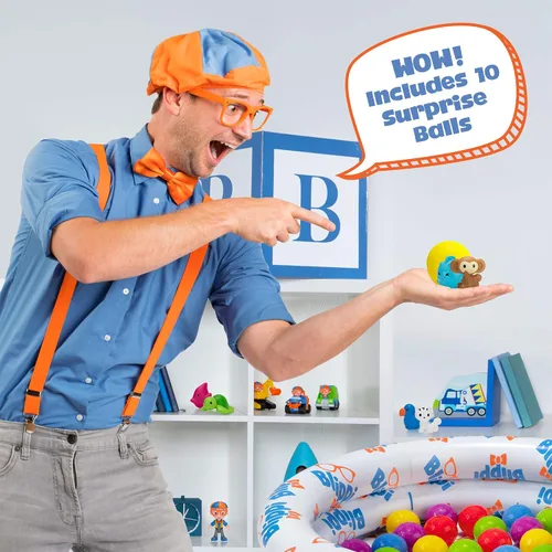 Miniatura 2 de Blippi Ball Pit Mystery Adventure, con pozo de bolas inflable portátil para interiores y exteriores, 35 bolas de plástico, 10 bolas sorpresa con 10