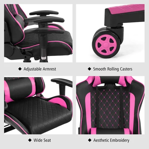 Miniatura 8 de Goplus Silla de juegos de masaje, respaldo reclinable, pasamanos y ajuste de altura del asiento, silla de oficina para computadora de carreras