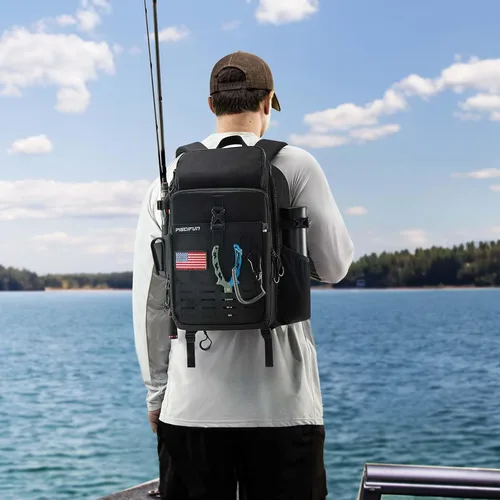 Miniatura 2 de Piscifun - Mochila para equipo de pesca con soporte para caña y equipo, bolsa de almacenamiento para equipo de pesca ligera con cubierta protectora
