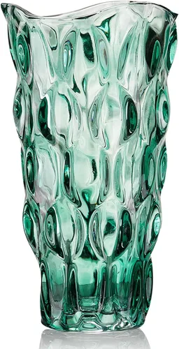CEMABT Floreros de vidrio irrompibles de 9.5 pulgadas y 3.4 libras para flores, jarrón grueso Morden para mesas de centros de mesa, coloridos, Verde