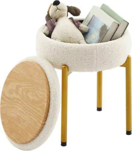 Miniatura 10 de Taburete de tocador con almacenamiento, taburete de maquillaje multifuncional y mesa auxiliar de terciopelo de peluche, sillas de almacenamiento