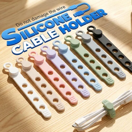 Miniatura 2 de Bridas de silicona para cables, organizador de cables y organizador de cables, bridas reutilizables para cables, auriculares, oficina y viajes