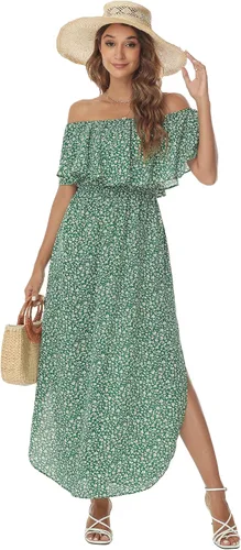 Miniatura 4 de Sarin Mathews - Vestido de fiesta para mujer, estilo casual largo hasta los tobillos, con volantes, hombros descubiertos, abertura lateral