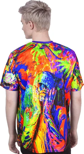 Miniatura 3 de aofmoka - Camiseta ultravioleta hecha a mano, reactiva a luz negra, con impresión decorativa