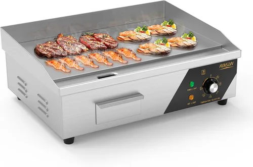 Miniatura 12 de Bonnlo Plancha comercial de 14 pulgadas y 1500 W con encimera de acero inoxidable, plancha plana, control de temperatura ajustable de 122-572 ℉
