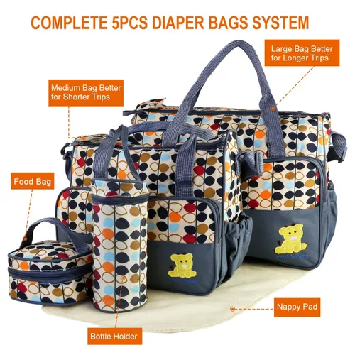 Miniatura 8 de Moclever Juego de 5 Piezas de Bolsa de Pañales Tipo Tote para Artículos Esenciales del Bebé – Bolsas Grandes para Bebé para Mamá, Bolsas de Gris