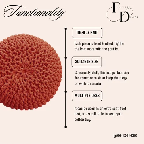 Miniatura 4 de FRELISH DECOR Puf Otomano Redondo Tejido a Mano 100% Algodón Puf Reposapiés - Saco de Frijoles Tejido - Silla de Piso para Sala de Estar Dormitorio