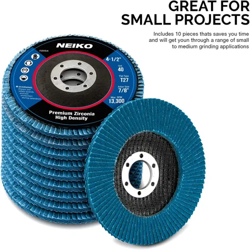 Miniatura 4 de NEIKO 11255A - Paquete de 10 discos de láminas de circonia jumbo 4-1/2 para amoladora angular, rueda de láminas de grano 40, rueda de rectificado