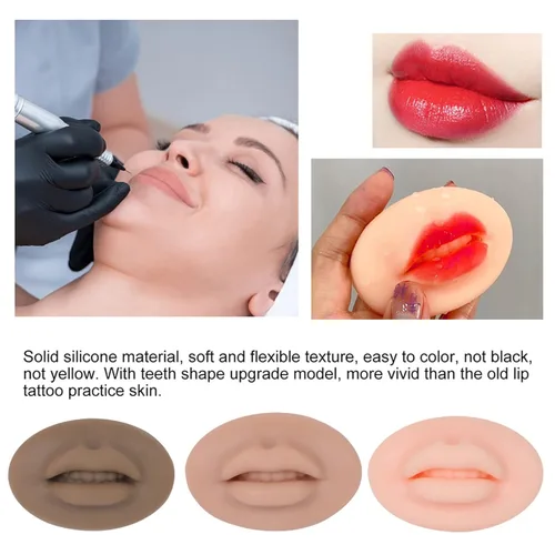 Miniatura 6 de Labios falsos de tatuaje, 9 piezas de labios de práctica de tatuajes, labios de silicona 5D para práctica de maquillaje, tatuajes realistas