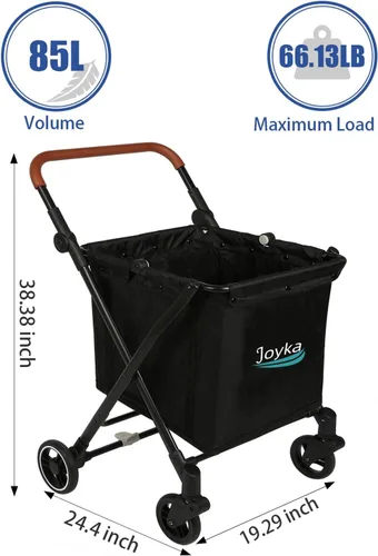 Miniatura 5 de Carrito de compras plegable de 85 litros con bolsa refrigeradora, carrito de compras con mayor capacidad, ruedas giratorias delanteras giratorias