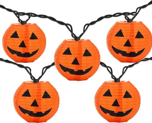 Luces de calabaza de Halloween para exteriores, 2.6 m enchufables, luces de cadena naranjas para decoración de Halloween con 10 luces LED de Jack O’