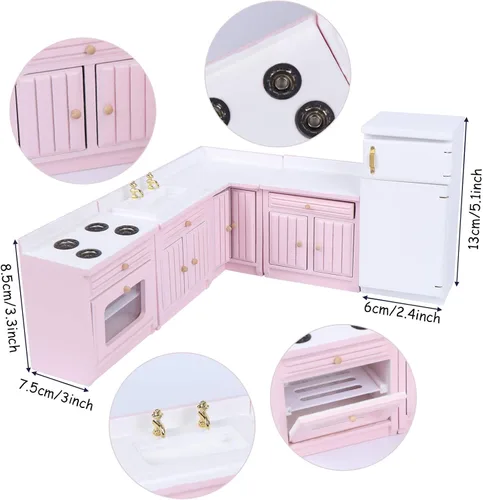 Miniatura 2 de Kit de muebles de cocina para casa de muñecas 1:12, casa de muñecas en miniatura, armario de cocina, juego de nevera, muebles de comedor para casa