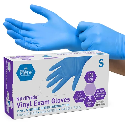 Miniatura 9 de MED PRIDE Guantes desechables de protección multiusos para manos, mezcla de nitrilo-vinilo, medianos 100 - sin polvo, sin látex y sin goma - guantes