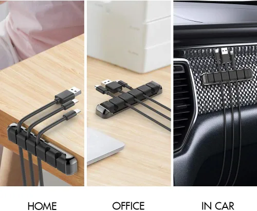 Miniatura 5 de AhaStyle Clips para cables, paquete de 3 soportes para cables, organizador de cables, autoadhesivo, para organizar el escritorio, cable USB, mesita