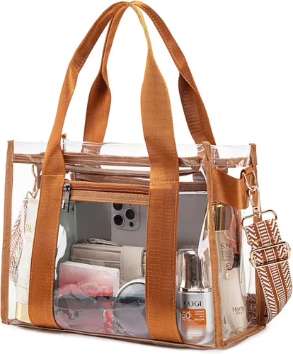 Miniatura 12 de Bolsa transparente UEOE para eventos en estadios, gran bolso de mano transparente con bolsa con cremallera exterior e interior para eventos