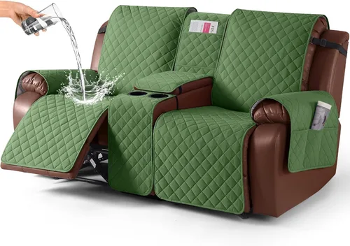 Miniatura 18 de KinCam Funda 100% Impermeable para Loveseat Reclinable con Consola, Fundas Antideslizantes para Sofá Reclinable de 2 Asientos, Funda para Sofá