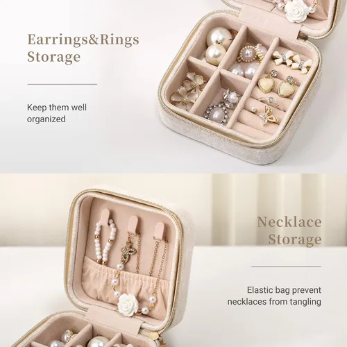 Miniatura 2 de CASEGRACE Joyero de viaje, joyero de terciopelo de felpa, organizador de viaje pequeño, organizador de viajes, anillos, collares, pulseras, aretes