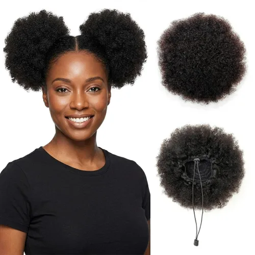 Miniatura 33 de Cola de caballo de cabello humano con cordón para mujeres negras, extensión de cabello humano rizado 4C, 8 pulgadas, aspecto natural, añade volumen