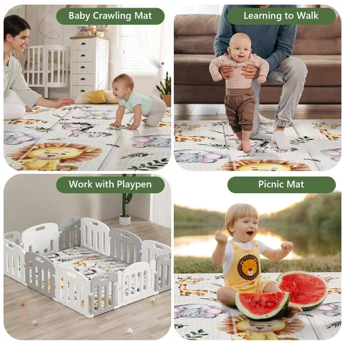 Miniatura 5 de NOONKTY Tapete de juego extra grande de 79 x 71 pulgadas para el suelo, tapete de juego de espuma plegable para bebés de 0 a 12 meses y niños, León