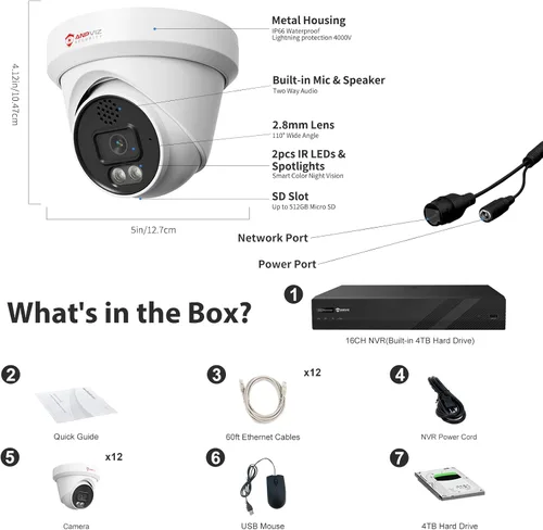 Miniatura 9 de [Disuasión activa] Sistema de cámara de seguridad Anpviz de 16 canales 4K PoE con audio bidireccional, detección de vehículos humanos AI, 12 cámaras