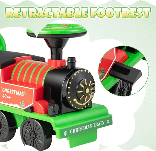 Miniatura 4 de OLAKIDS Tren para niños con pista, juguete eléctrico de 6V con luces y sonidos, reposapiés retráctil, almacenamiento debajo del asiento, tema