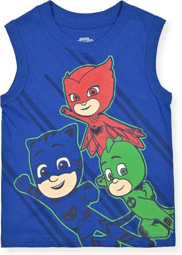 Miniatura 4 de Disney PJ Masks Catboy, Owlette y Gekko - Paquete de 2 camisetas sin mangas para niños pequeños y niños, color azulgris