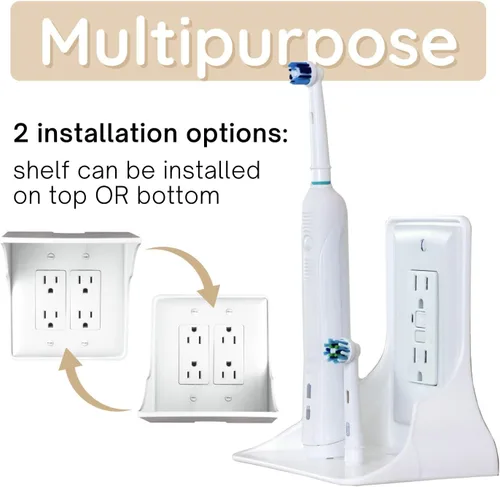 Miniatura 8 de Estante de Enchufes Doble de Pared Power Perch con Correa de Almacenamiento de Cables - Organiza y Recupera Espacio en el Baño - Soporte para Alexa
