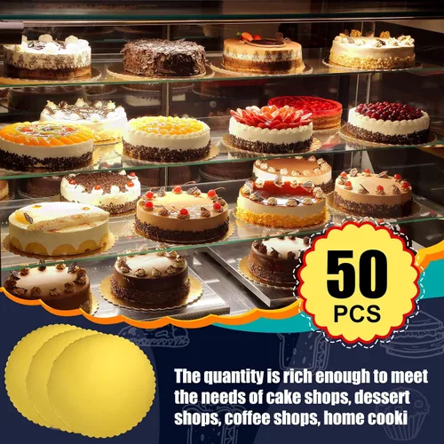 Miniatura 3 de Nuenen 50 tableros dorados de 12 pulgadas para tartas, cartón, desechable, recubiertos, placas de círculos de cartón, base festoneada
