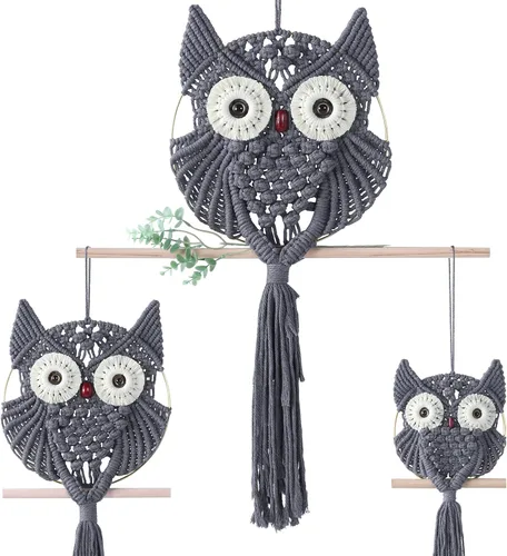 Miniatura 24 de MVSUTA Owl Burgundy Cotton Handmade Macrame Wall Hanging Tapestry Home Decor Art and Red Craft Wonderful Decoration Woven Boho Ornament for Office