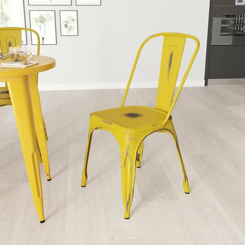 Miniatura 11 de Merrick Lane Banks - Silla apilable de comedor, marco de metal azul antiguo, acabado con recubrimiento en polvo envejecido, respaldo de listones