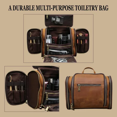 Miniatura 2 de Neceser colgante, bolsa personalizada de cuero genuino para hombre y mujer, organizador de viaje para artículos de tocador, regalo para el mejor