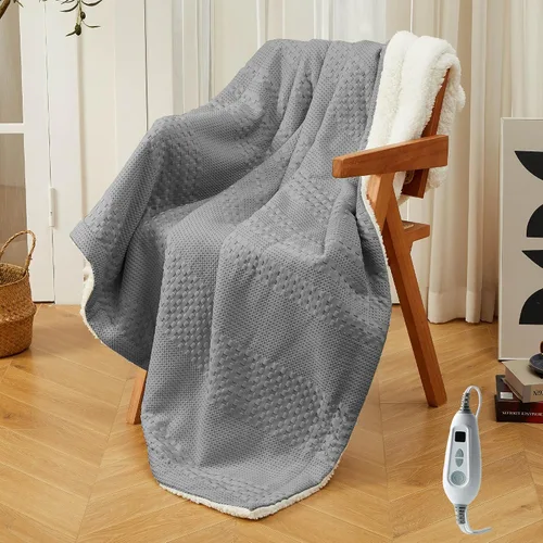 Manta Térmica Eléctrica de 50"x60" Pulgadas, Tejido de Gofre Suave a Sherpa con 6 Niveles de Calefacción, 4 Horas de Apagado Automático, Lavable a