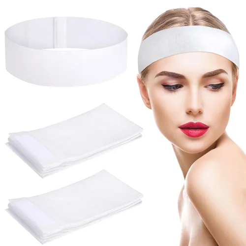 Miniatura 8 de Pimoys 30 diademas desechables para tratamientos faciales, cuidado de la piel de las mujeres, maquillaje, baño, deporte, blanco, negro, rosa