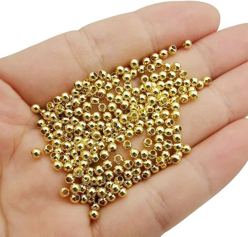 Miniatura 3 de 200 cuentas de latón redondas lisas chapadas en oro de 0.118 pulgadas (0.118 in), resistentes al deslustre, sin costuras, sueltas para hacer