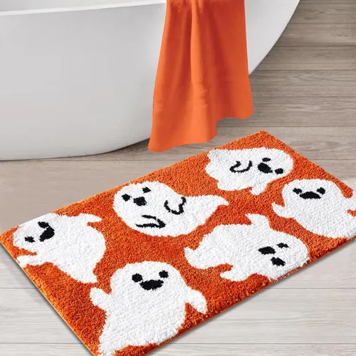Estmy Bonita alfombra de baño de fantasma naranja, antideslizante, lavable a máquina, de 16 x 24 pulgadas, espeluznante y divertida alfombra de baño