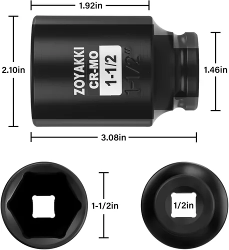 Miniatura 2 de Juego de llaves de impacto de 6 puntas de 1/2 pulgada - 1-1/2" (SAE), CR-MO, llave de eje de 1/2 pulgada de 6 puntas para fácil remoción de tuercas