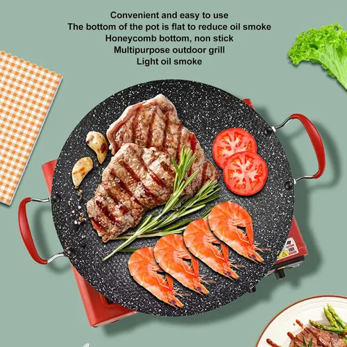 Miniatura 3 de Tyenaza Sartén coreana para barbacoa, sartén antiadherente para pizza, sartenes planas redondas, compatibles con estufas y inducción, para hornear