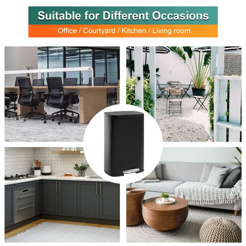 Miniatura 3 de PayLessHere Cubo de basura de acero inoxidable a prueba de huellas dactilares con cubo interior extraíble y tapas con bisagras, cubo de basura