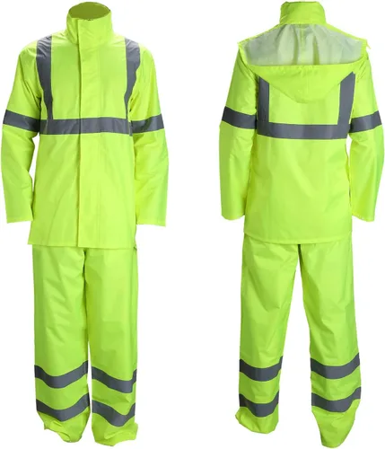 Miniatura 8 de Traje de Lluvia de Alta Visibilidad Clase 3 con Capucha Plegable en Lima Reflectante, Chaqueta y Pantalones de Seguridad Impermeables