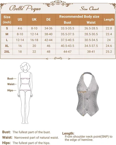 Miniatura 6 de Belle Poque Chaleco vintage para mujer, cuello halter, con botones, chalecos elegantes