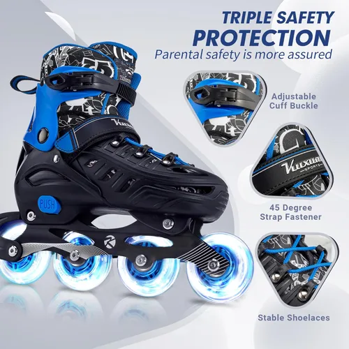 Miniatura 4 de Kuxuan - Patines en línea ajustables para niños, jóvenes y adultos, patines iluminadores con ruedas iluminadas 2-Azul