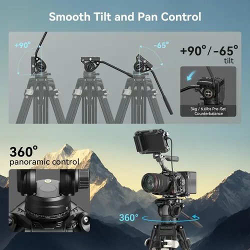Miniatura 4 de SmallRig AD-80 FreeBlazer - Sistema de trípode de video resistente, 75 pulgadas de alto, cabezal fluido, ajuste de altura de un solo paso, placa QR