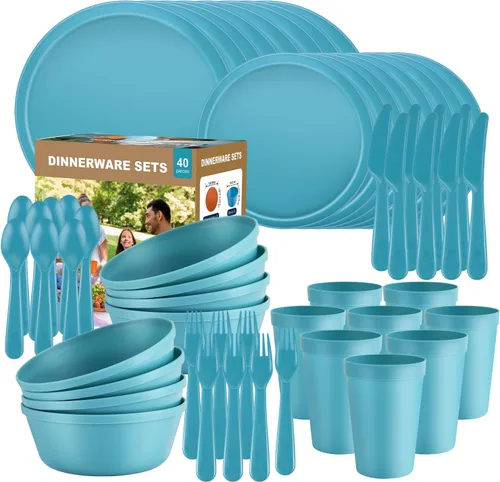 Miniatura 17 de Juego de vajilla para camping de RV de 40 piezas (servicio para 8), juego de platos y cuencos aptos para microondas con cubiertos, platos