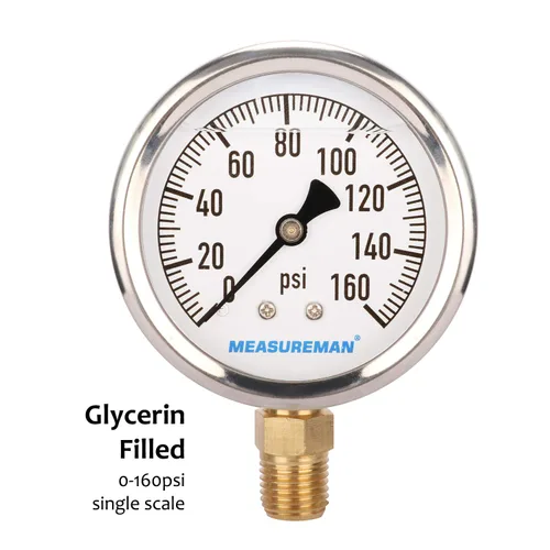 Miniatura 3 de MEASUREMAN - Medidor de presión de fontanería con esfera de 2.5 pulgadas, relleno de glicerina, caja de acero inoxidable, 0-30 psi, montaje inferior